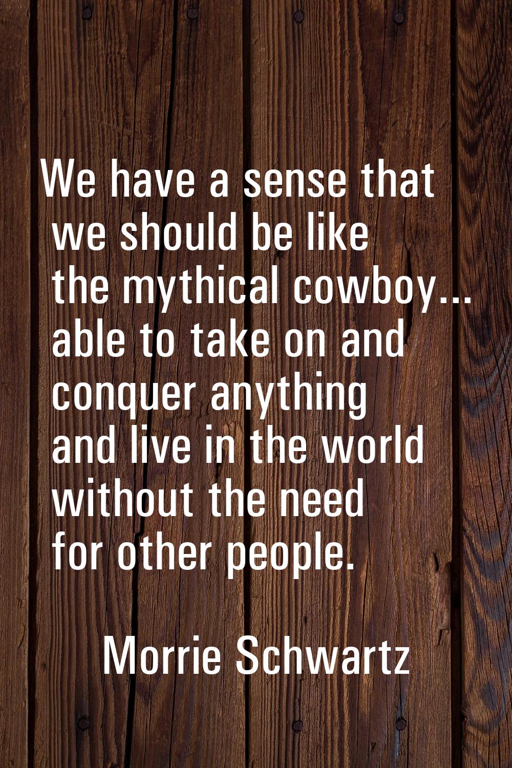 We have a sense that we should be like the mythical cowboy... able to take on and conquer anything 