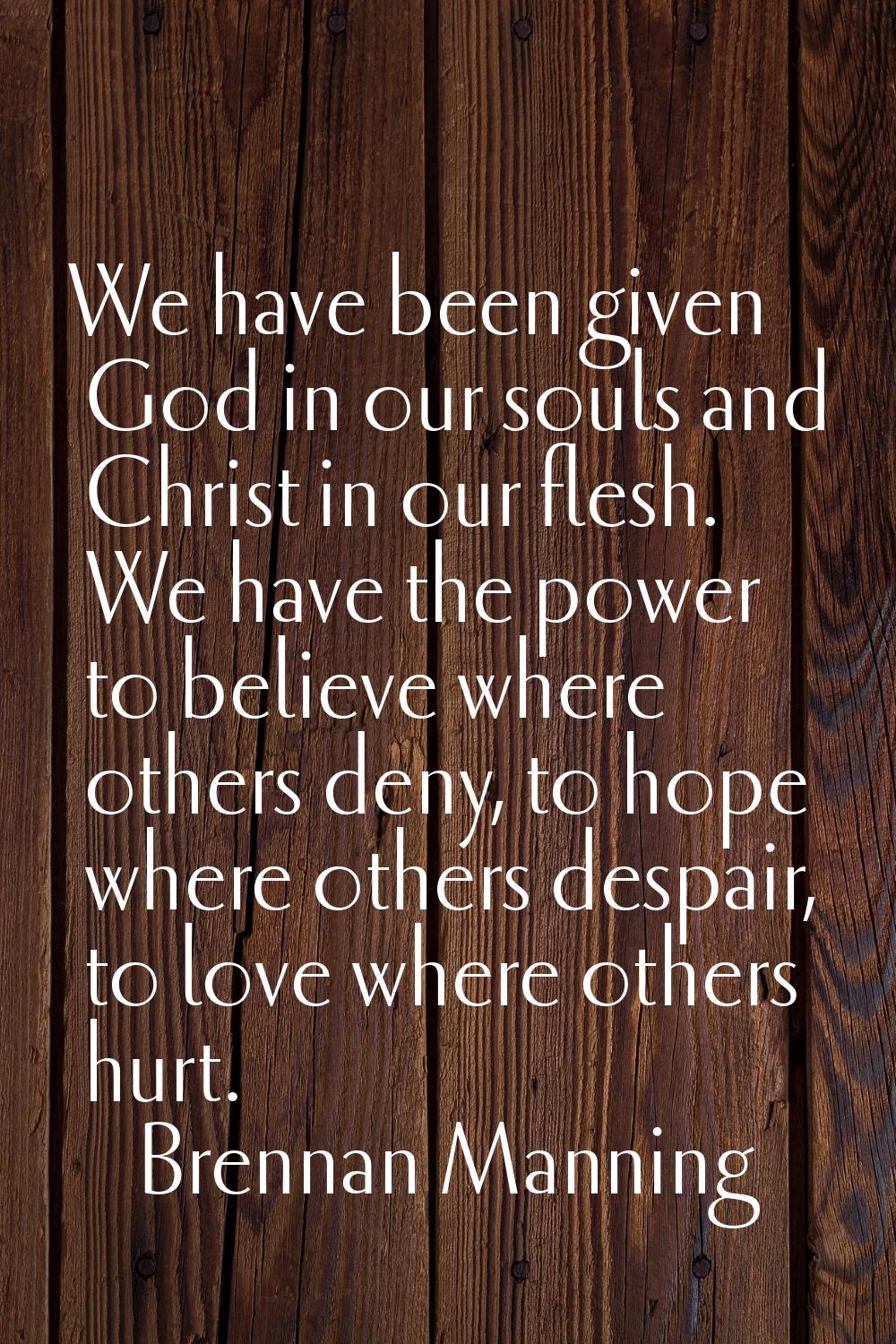 We have been given God in our souls and Christ in our flesh. We have the power to believe where oth