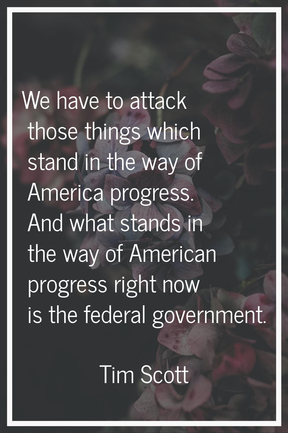 We have to attack those things which stand in the way of America progress. And what stands in the w