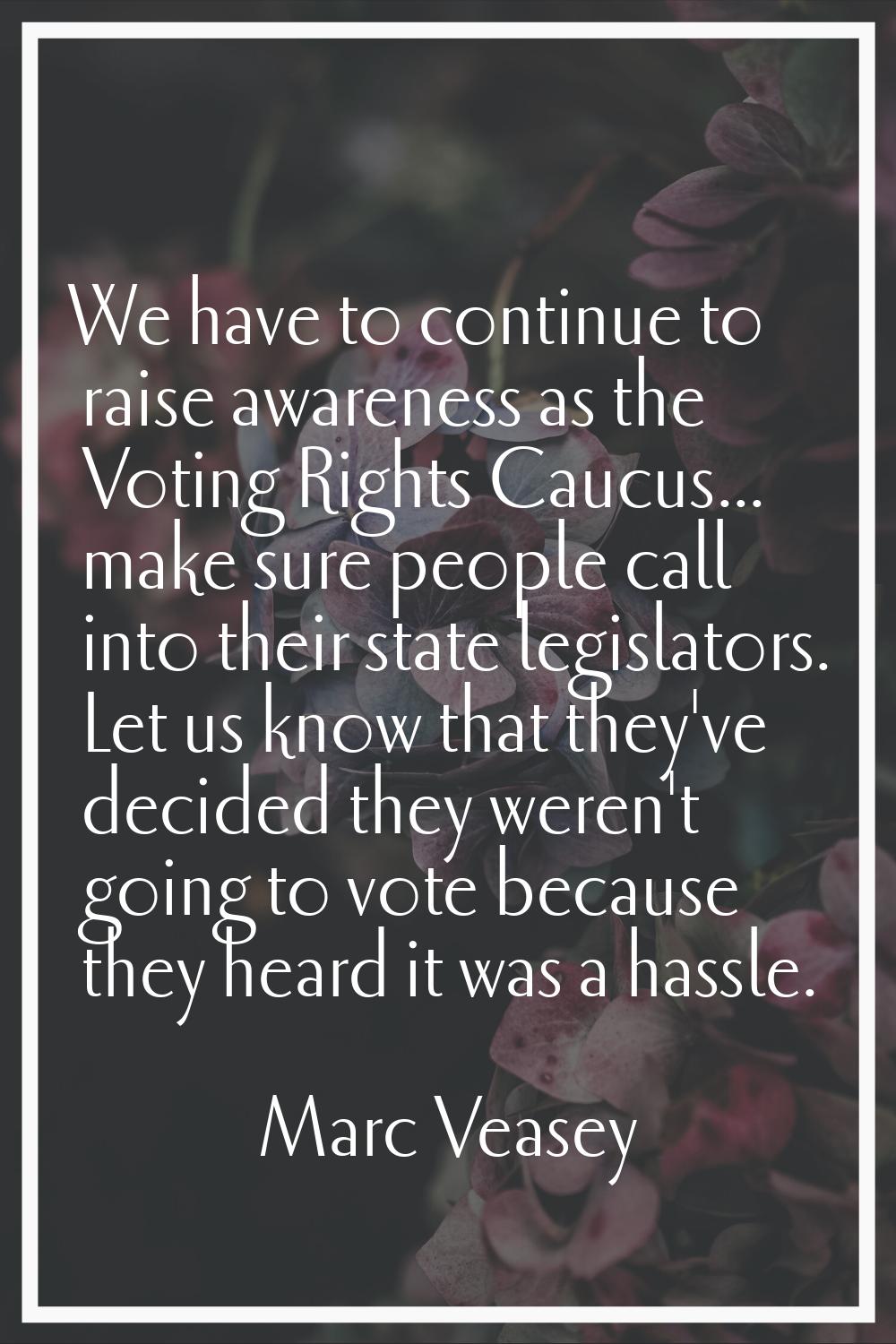 We have to continue to raise awareness as the Voting Rights Caucus... make sure people call into th