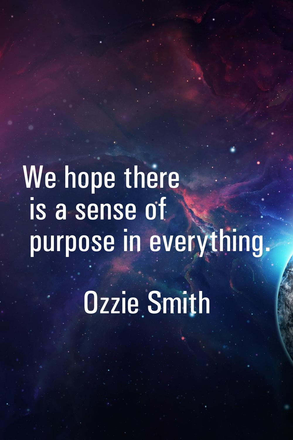 We hope there is a sense of purpose in everything.