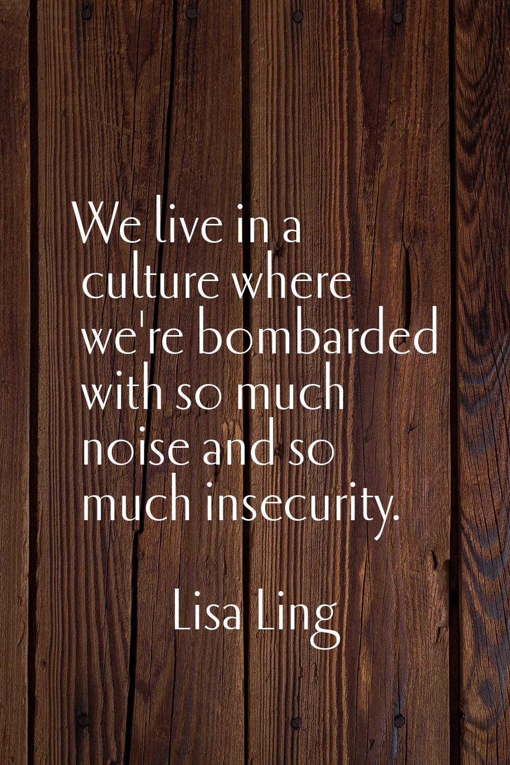 We live in a culture where we're bombarded with so much noise and so much insecurity.