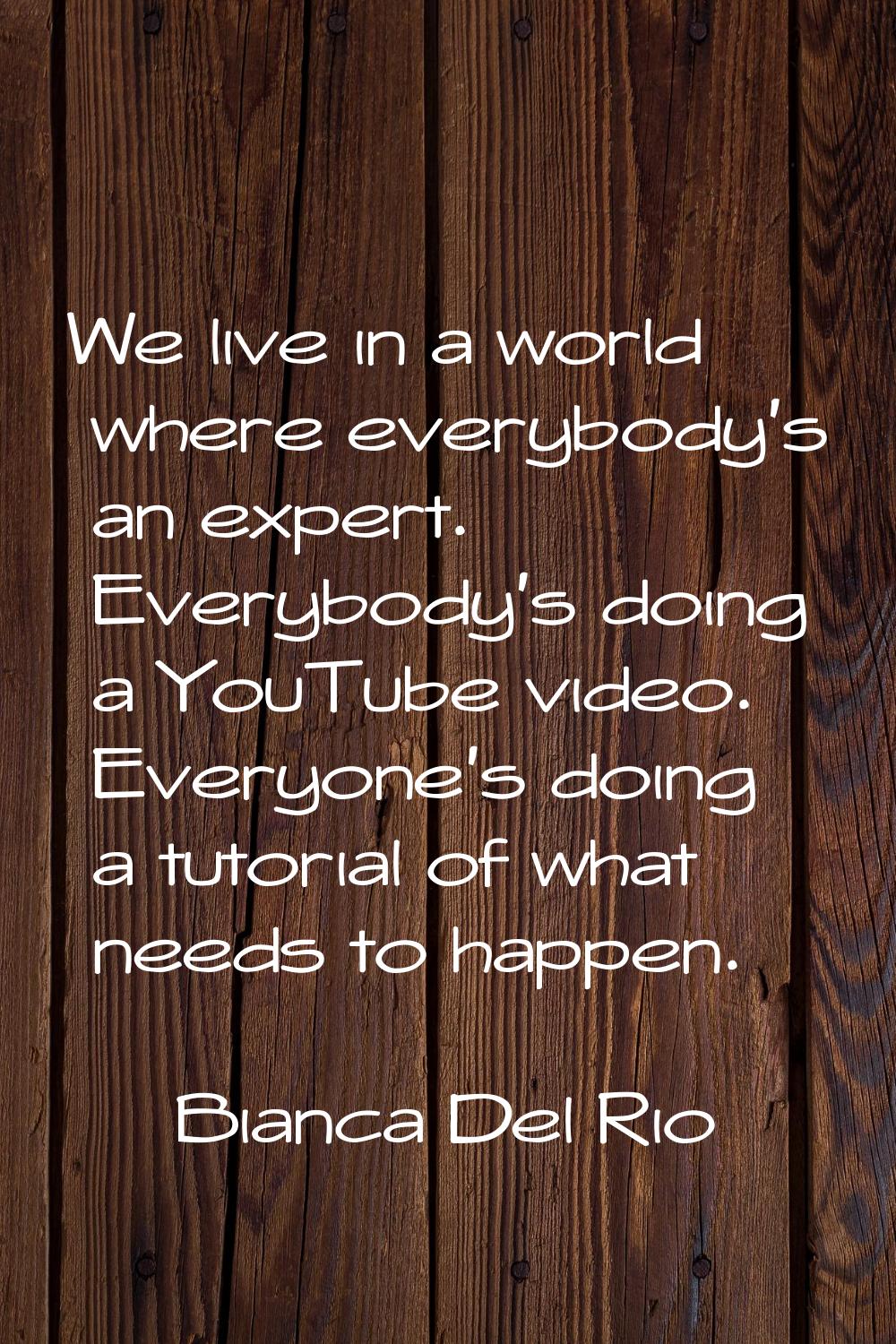 We live in a world where everybody's an expert. Everybody's doing a YouTube video. Everyone's doing