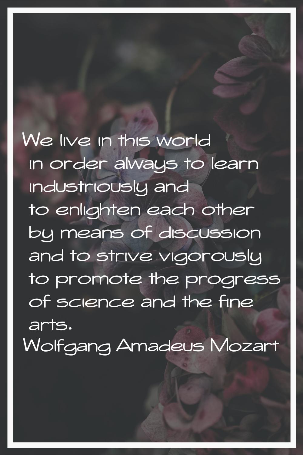 We live in this world in order always to learn industriously and to enlighten each other by means o