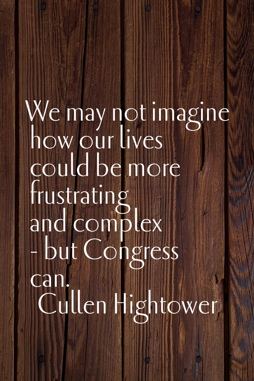 We may not imagine how our lives could be more frustrating and complex - but Congress can.