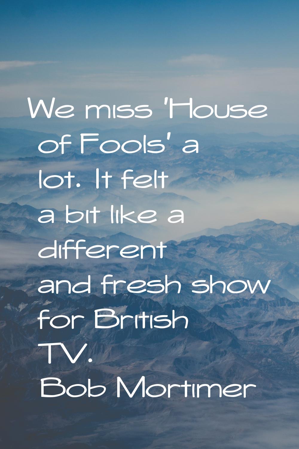 We miss 'House of Fools' a lot. It felt a bit like a different and fresh show for British TV.