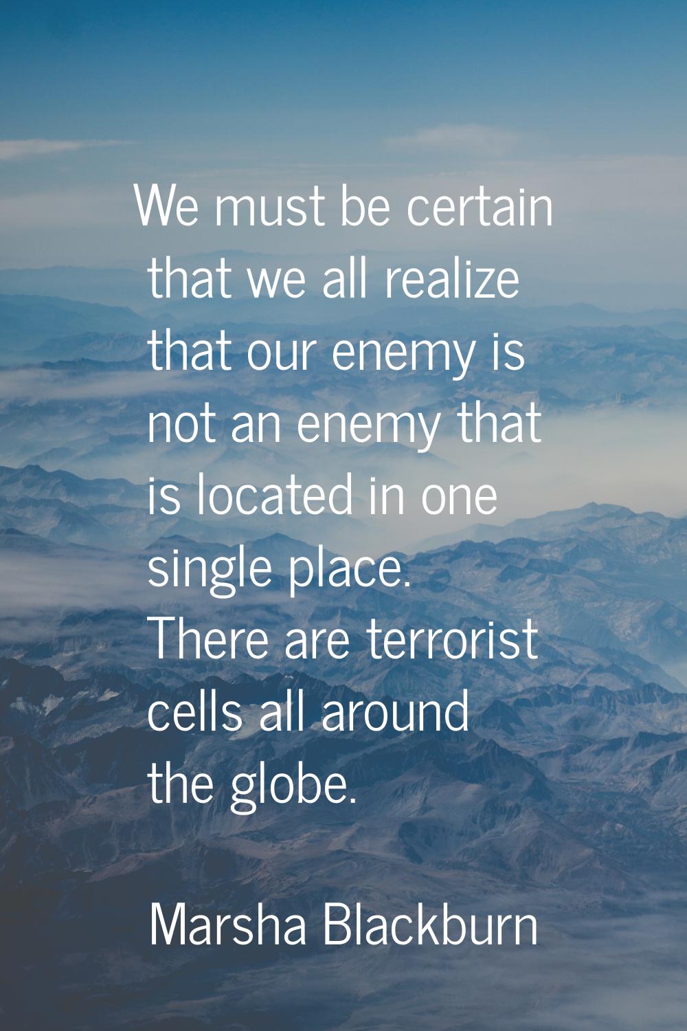 We must be certain that we all realize that our enemy is not an enemy that is located in one single