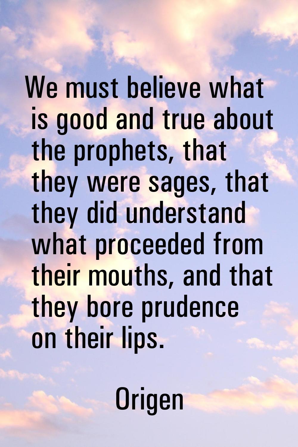 We must believe what is good and true about the prophets, that they were sages, that they did under