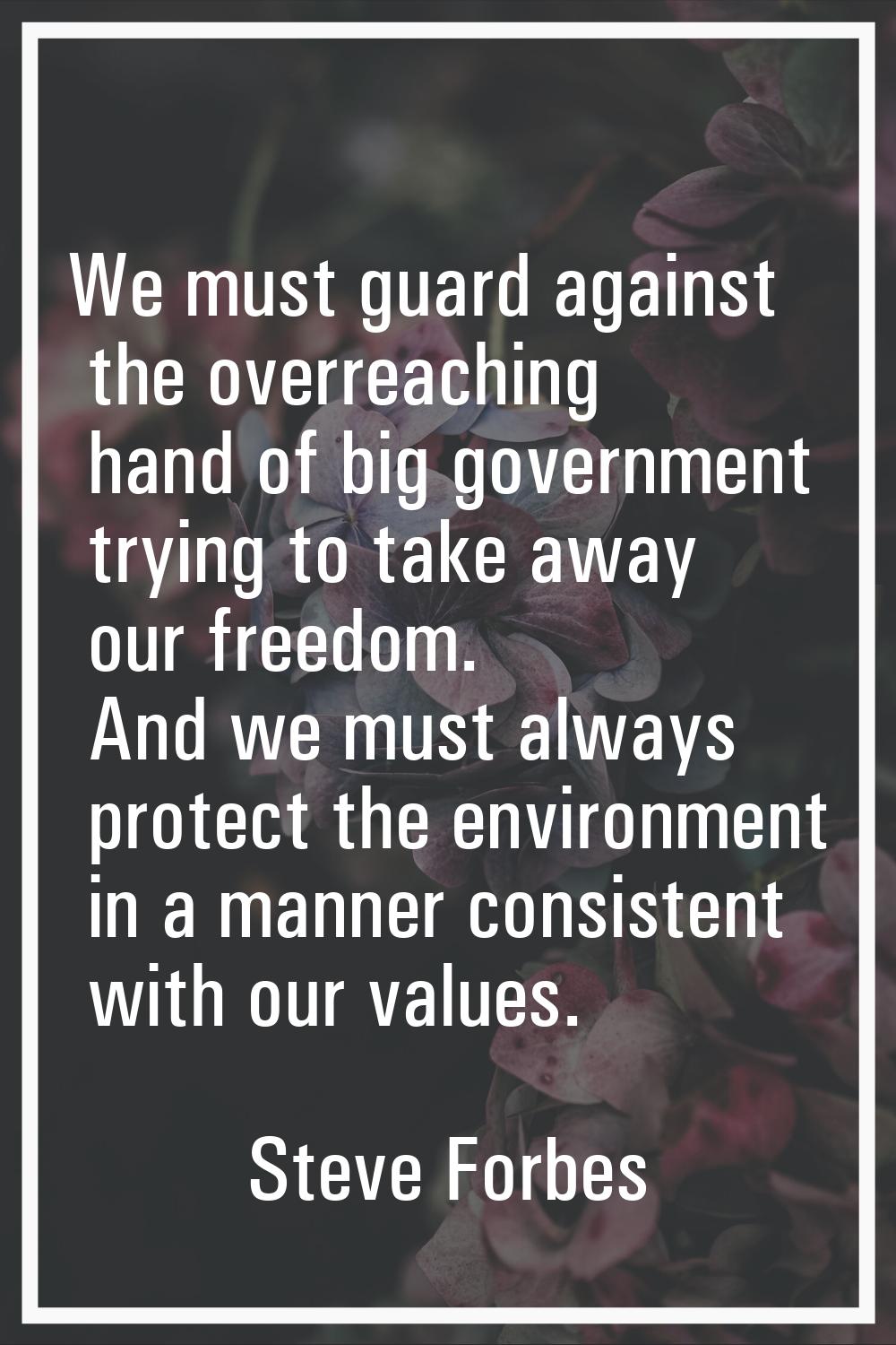 We must guard against the overreaching hand of big government trying to take away our freedom. And 