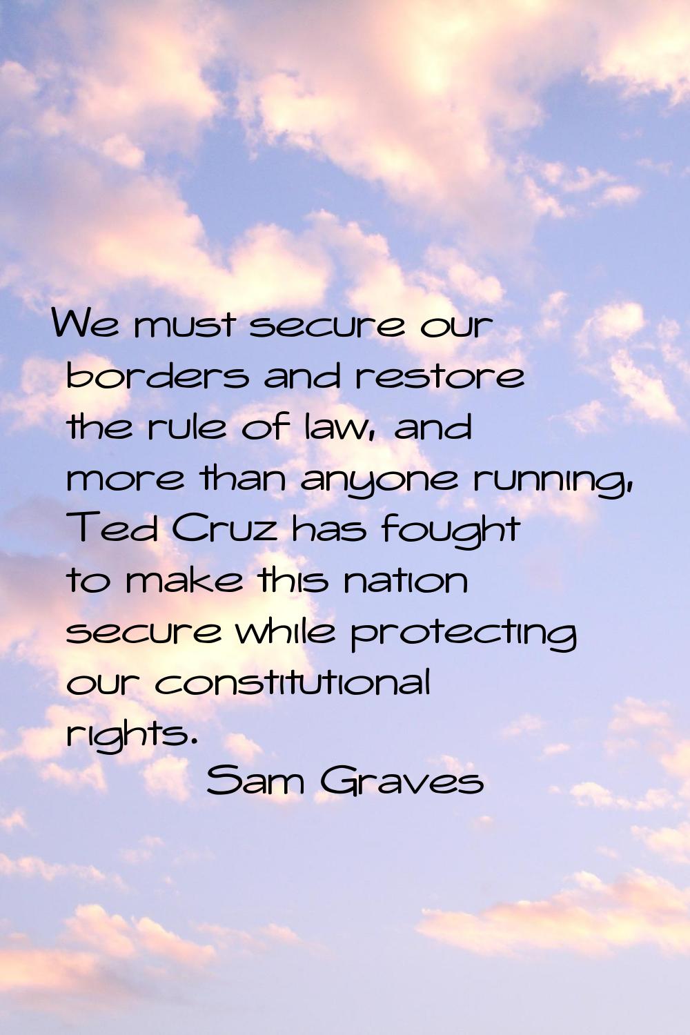 We must secure our borders and restore the rule of law, and more than anyone running, Ted Cruz has 