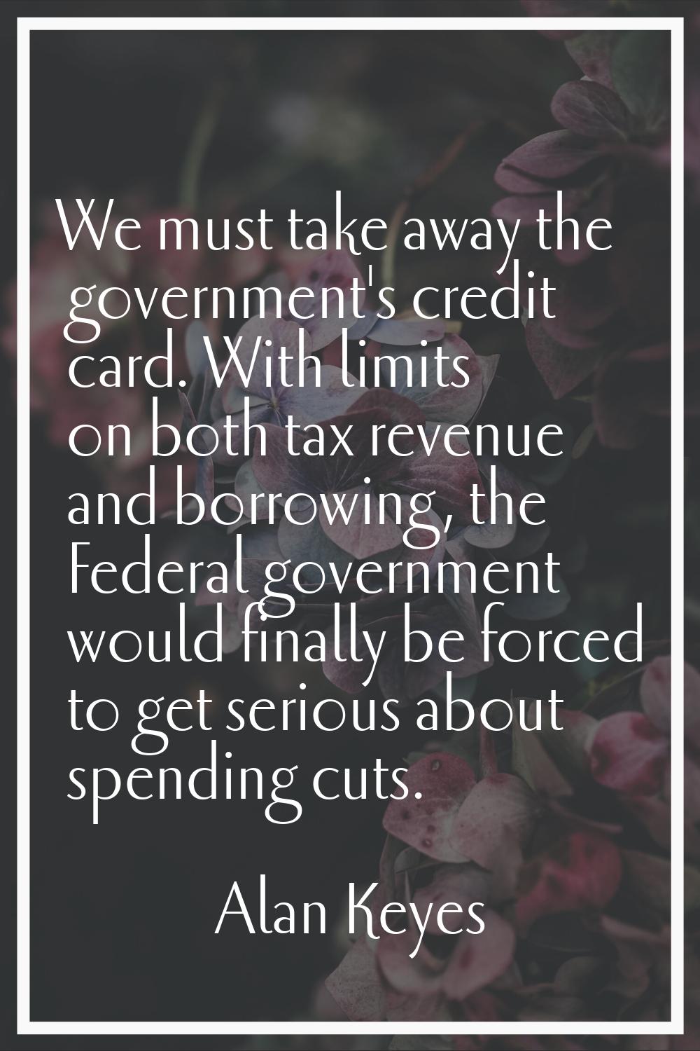 We must take away the government's credit card. With limits on both tax revenue and borrowing, the 