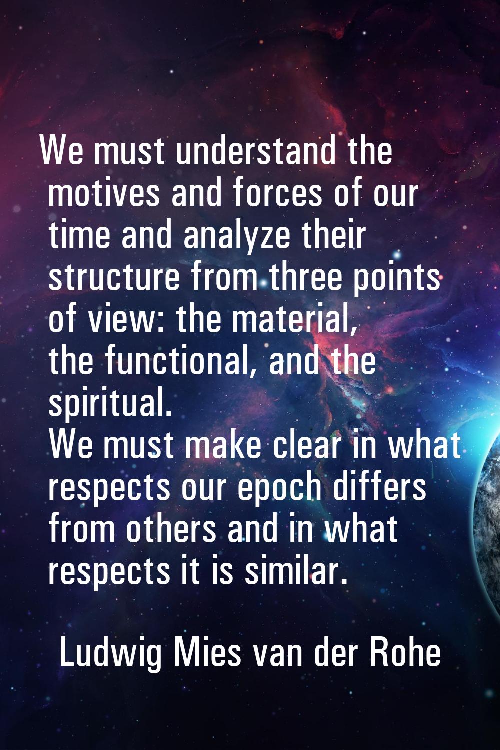 We must understand the motives and forces of our time and analyze their structure from three points