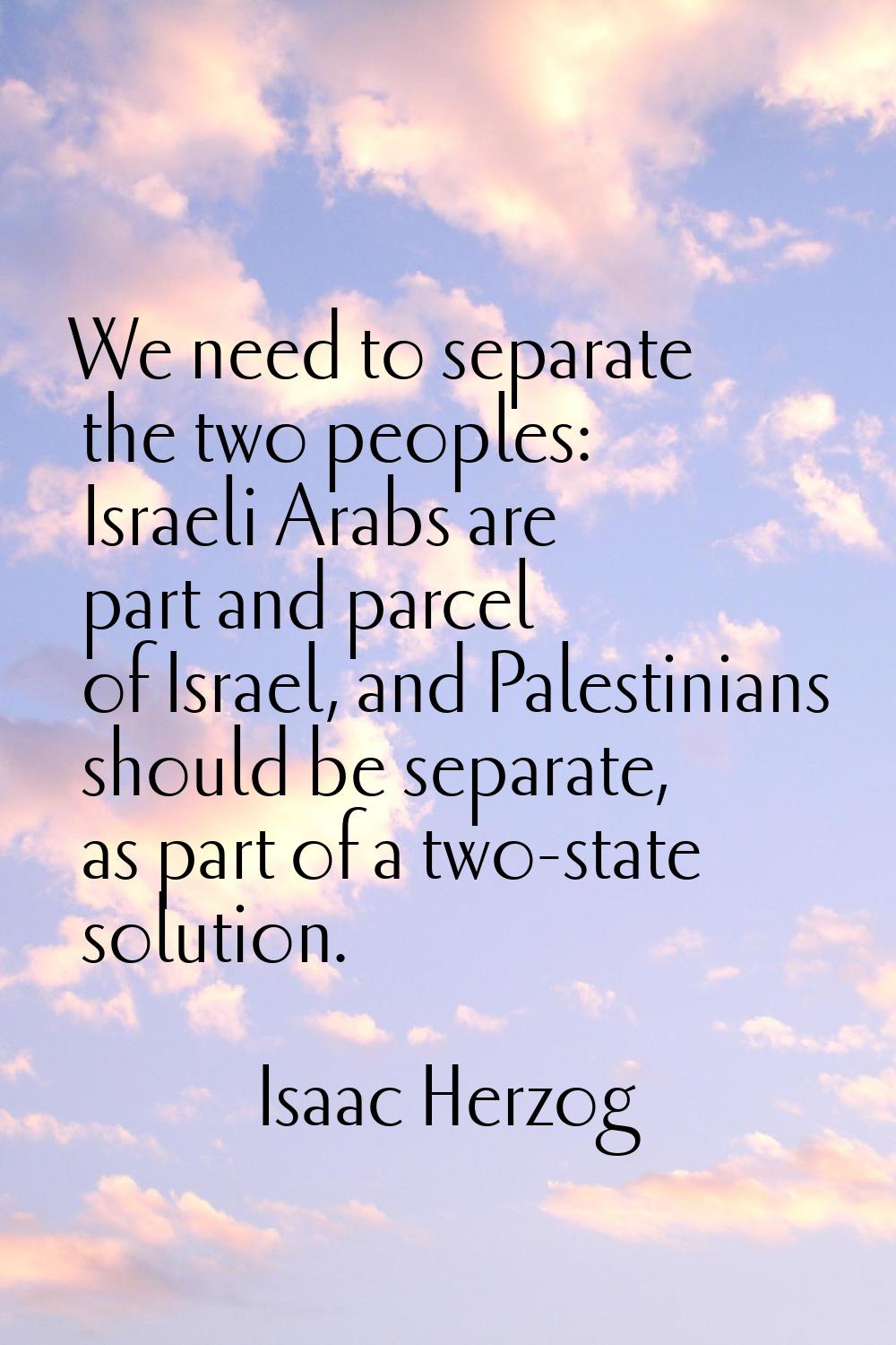 We need to separate the two peoples: Israeli Arabs are part and parcel of Israel, and Palestinians 