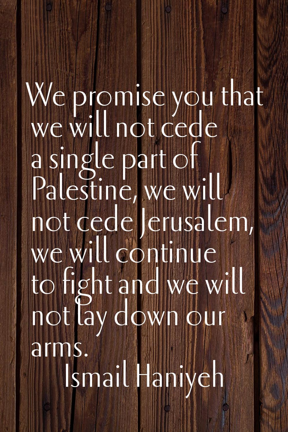 We promise you that we will not cede a single part of Palestine, we will not cede Jerusalem, we wil
