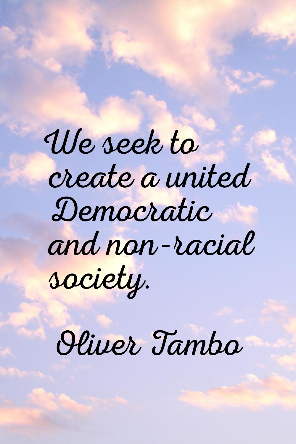 We seek to create a united Democratic and non-racial society.