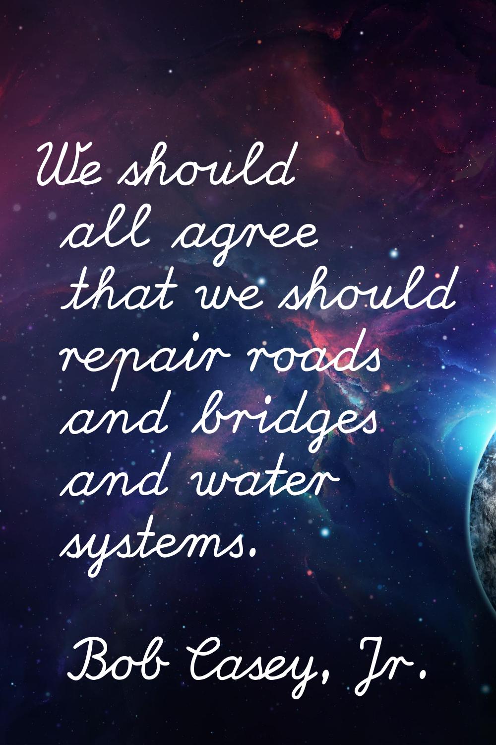 We should all agree that we should repair roads and bridges and water systems.