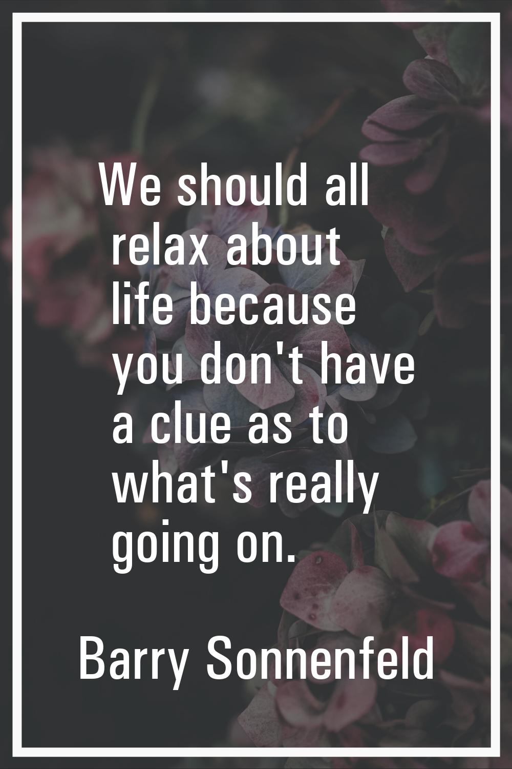 We should all relax about life because you don't have a clue as to what's really going on.