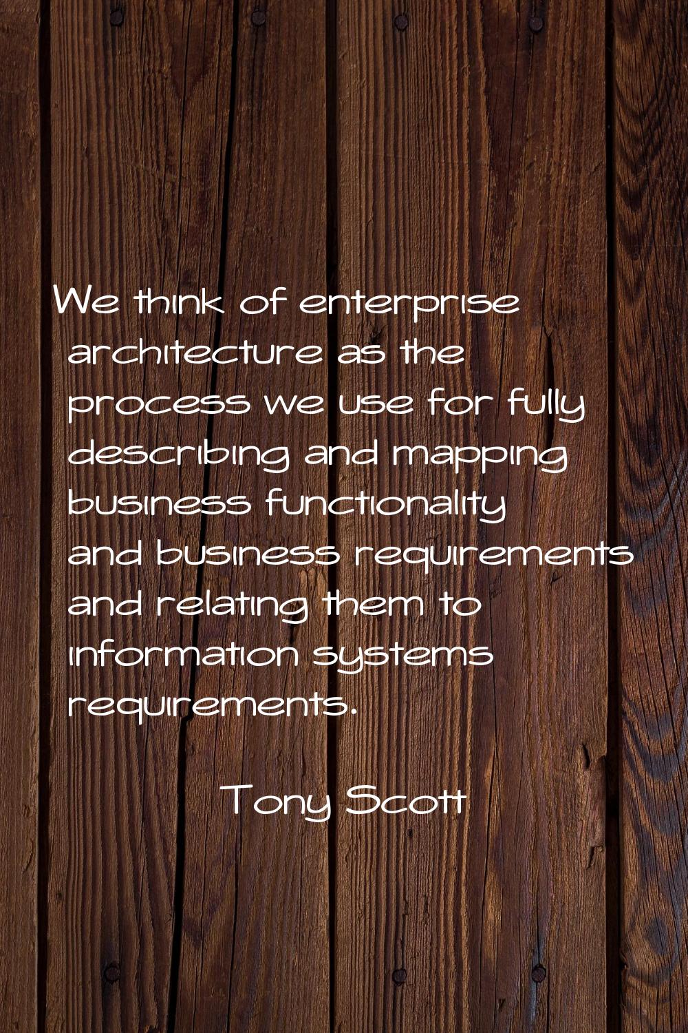 We think of enterprise architecture as the process we use for fully describing and mapping business