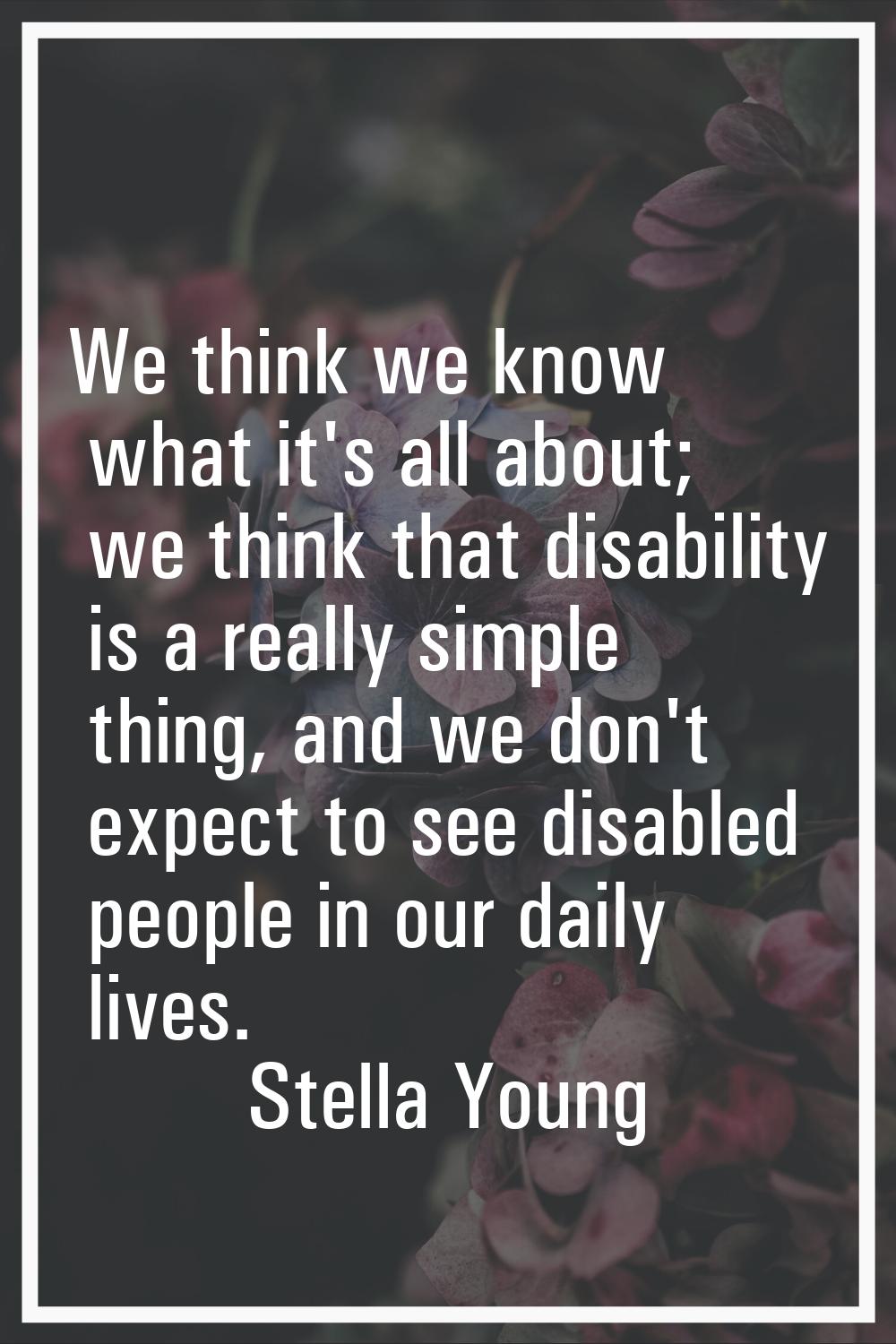 We think we know what it's all about; we think that disability is a really simple thing, and we don