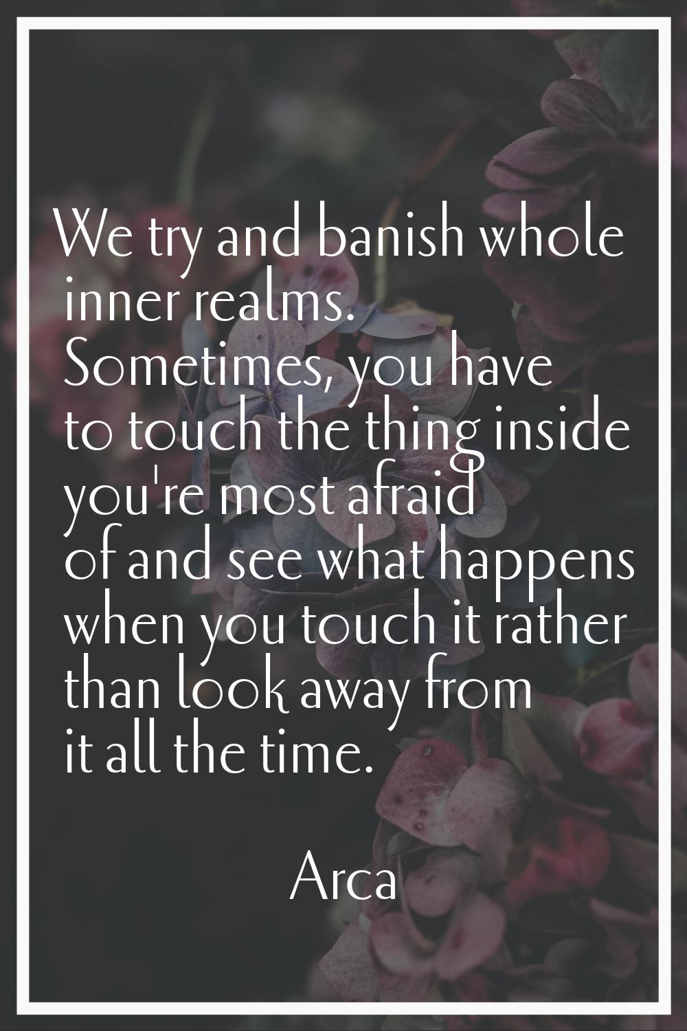 We try and banish whole inner realms. Sometimes, you have to touch the thing inside you're most afr