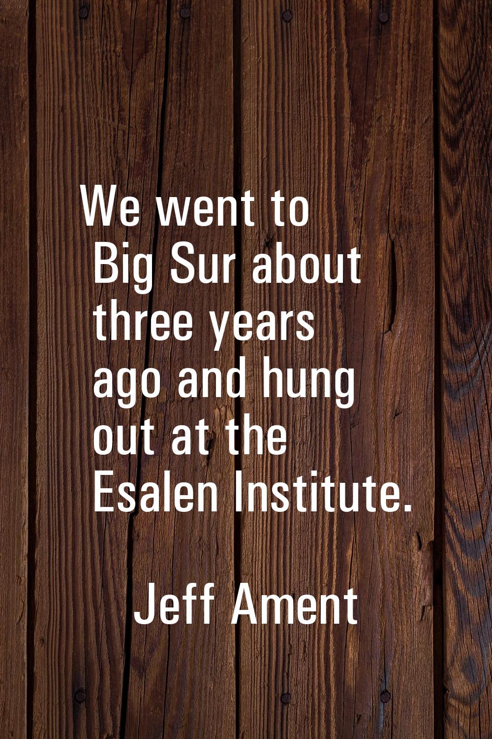 We went to Big Sur about three years ago and hung out at the Esalen Institute.