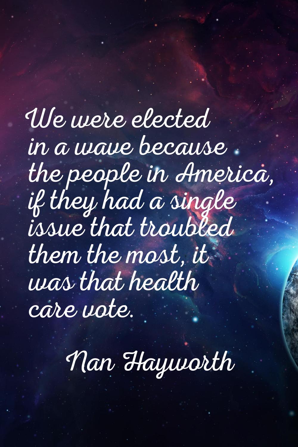 We were elected in a wave because the people in America, if they had a single issue that troubled t