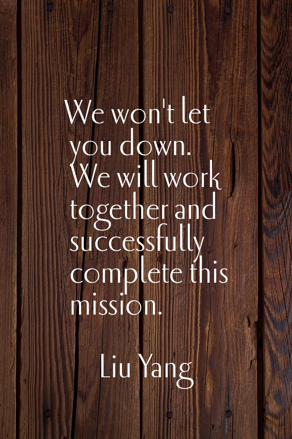 We won't let you down. We will work together and successfully complete this mission.