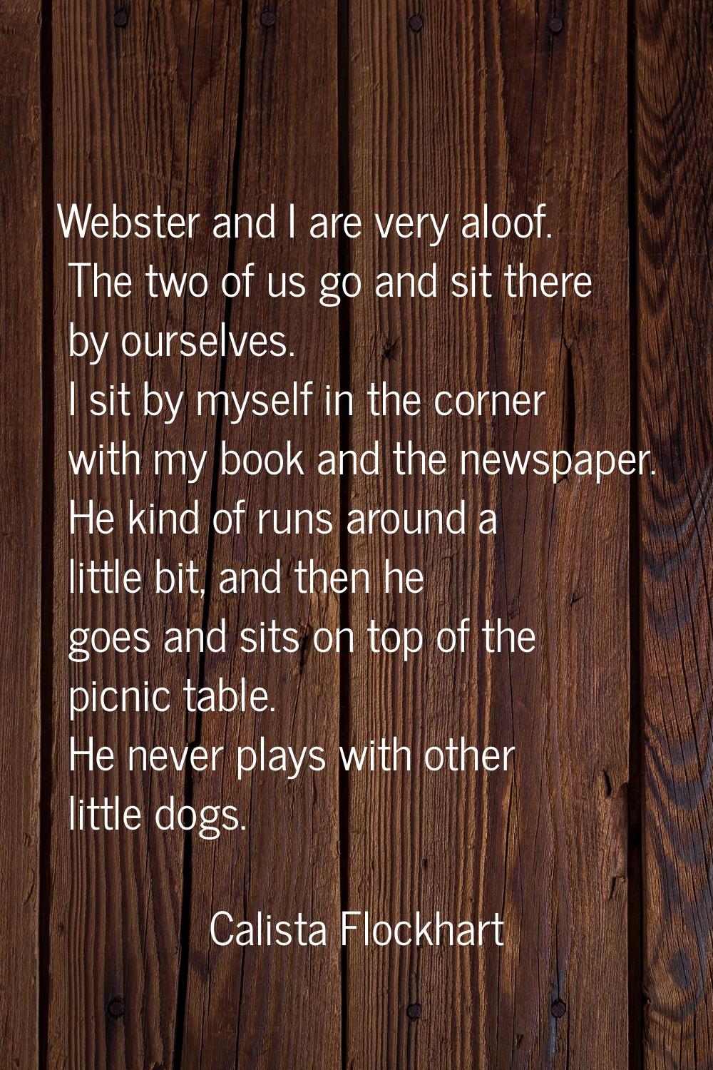 Webster and I are very aloof. The two of us go and sit there by ourselves. I sit by myself in the c