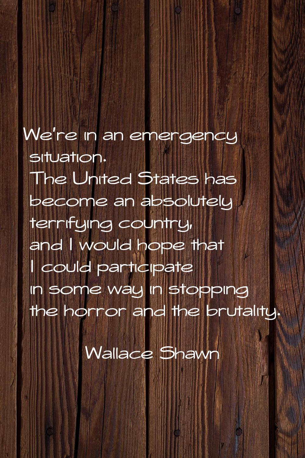 We're in an emergency situation. The United States has become an absolutely terrifying country, and