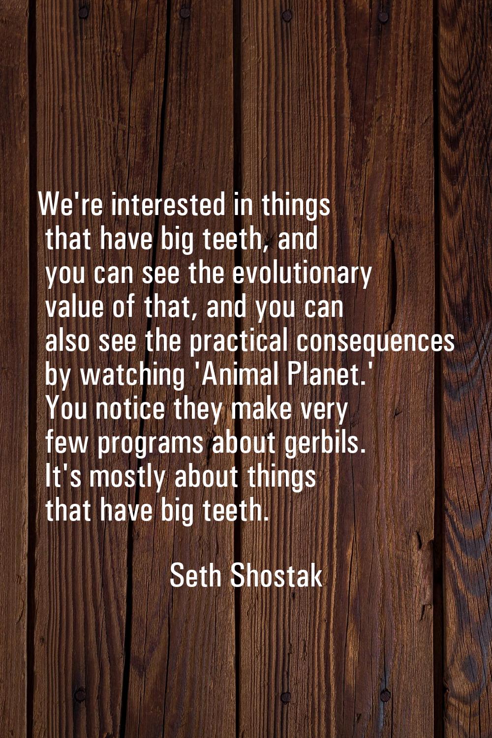 We're interested in things that have big teeth, and you can see the evolutionary value of that, and