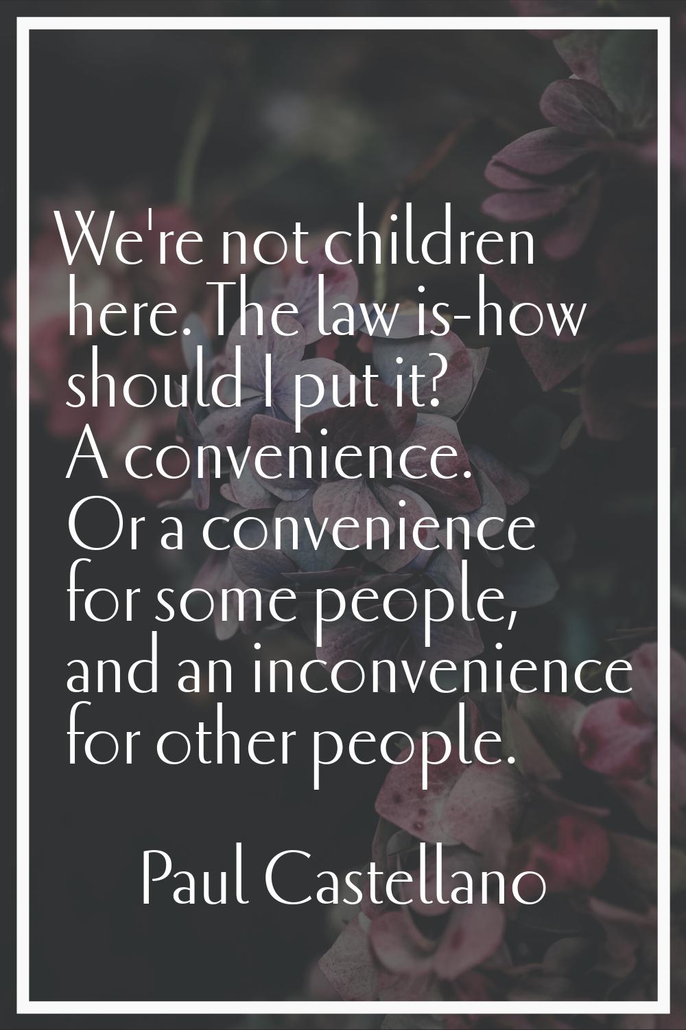 We're not children here. The law is-how should I put it? A convenience. Or a convenience for some p