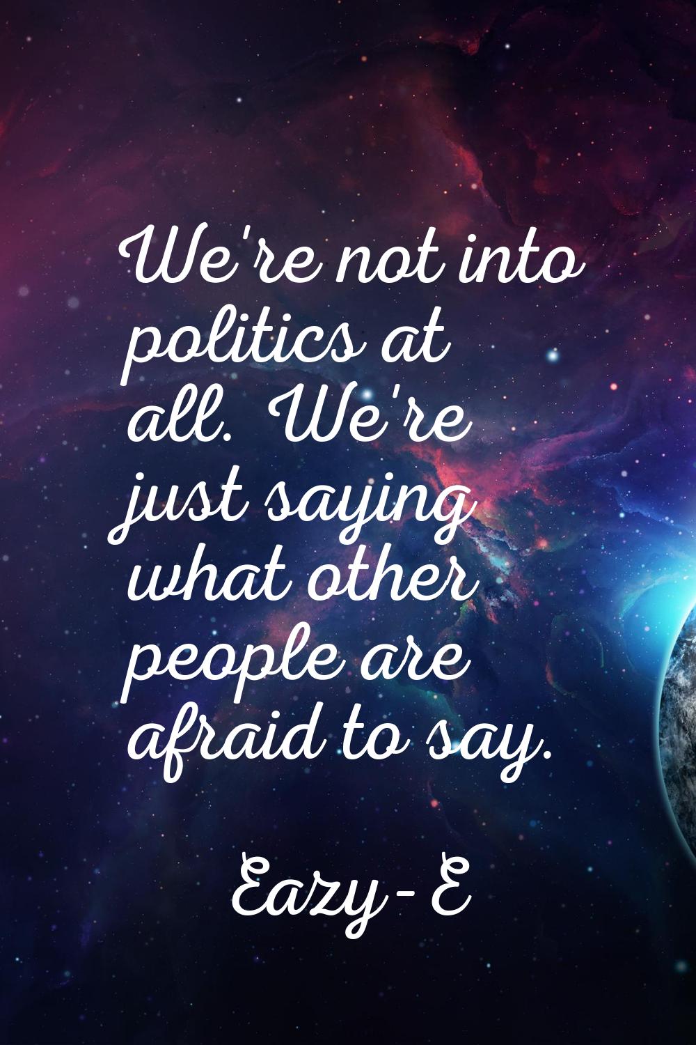 We're not into politics at all. We're just saying what other people are afraid to say.