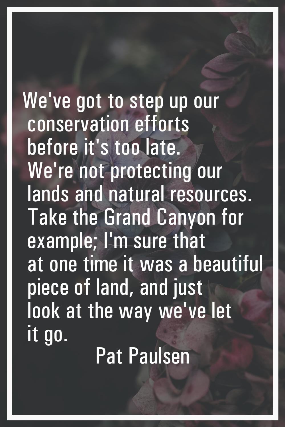 We've got to step up our conservation efforts before it's too late. We're not protecting our lands 