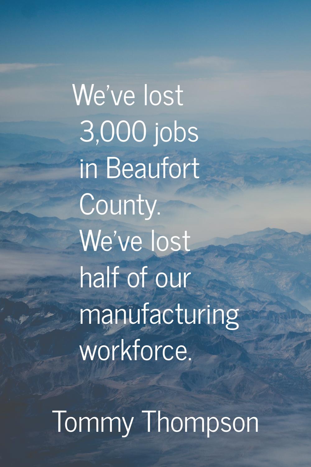 We've lost 3,000 jobs in Beaufort County. We've lost half of our manufacturing workforce.