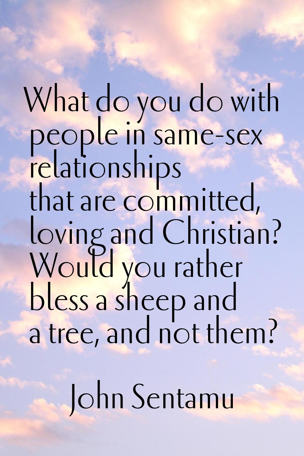 What do you do with people in same-sex relationships that are committed, loving and Christian? Woul