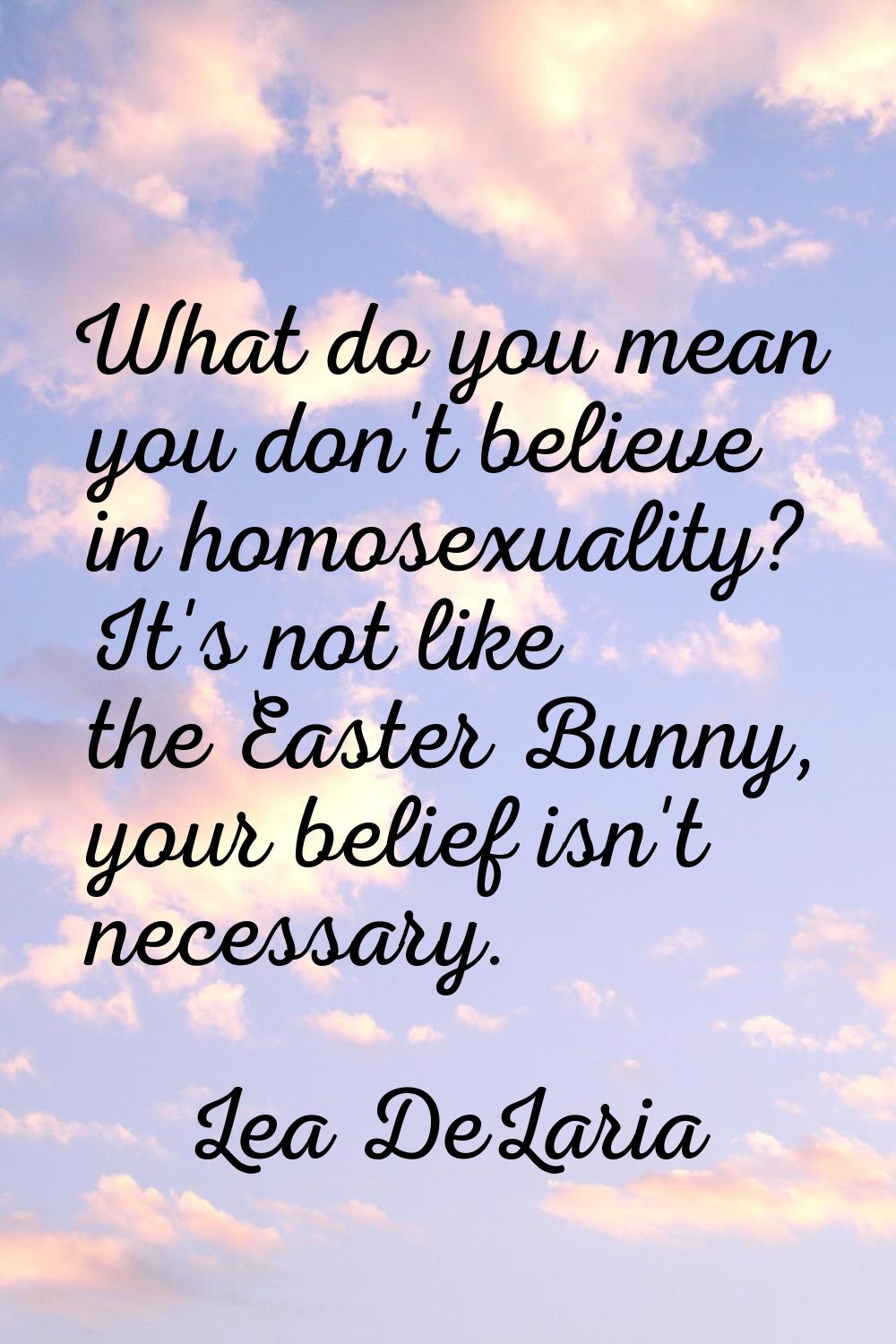 What do you mean you don't believe in homosexuality? It's not like the Easter Bunny, your belief is