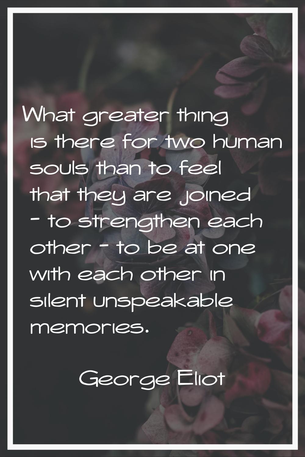 What greater thing is there for two human souls than to feel that they are joined - to strengthen e
