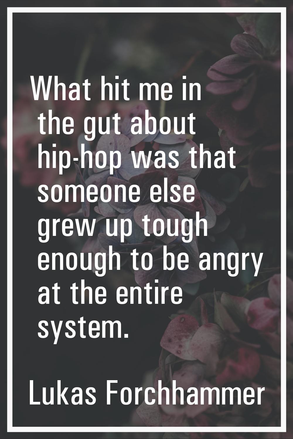 What hit me in the gut about hip-hop was that someone else grew up tough enough to be angry at the 