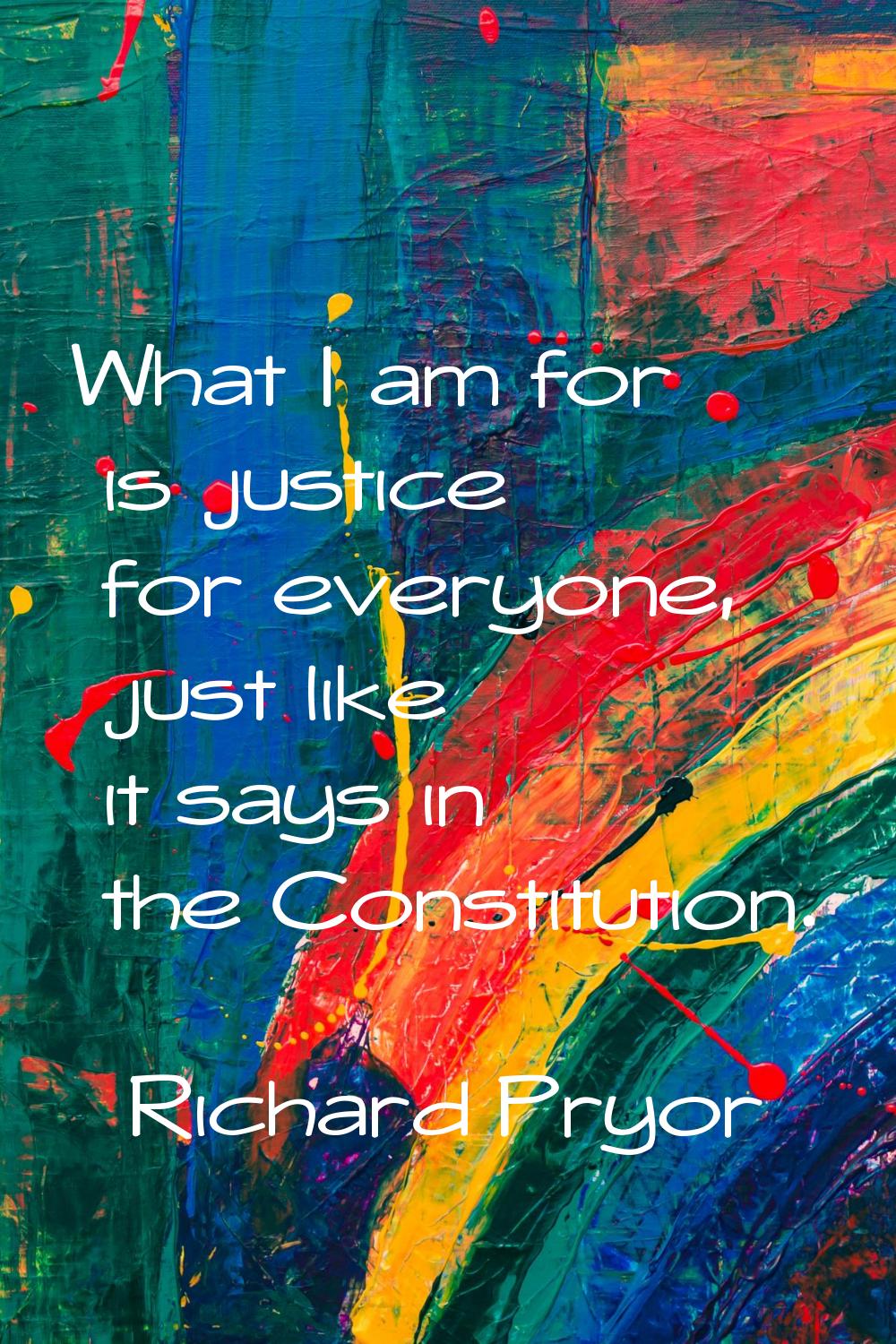 What I am for is justice for everyone, just like it says in the Constitution.