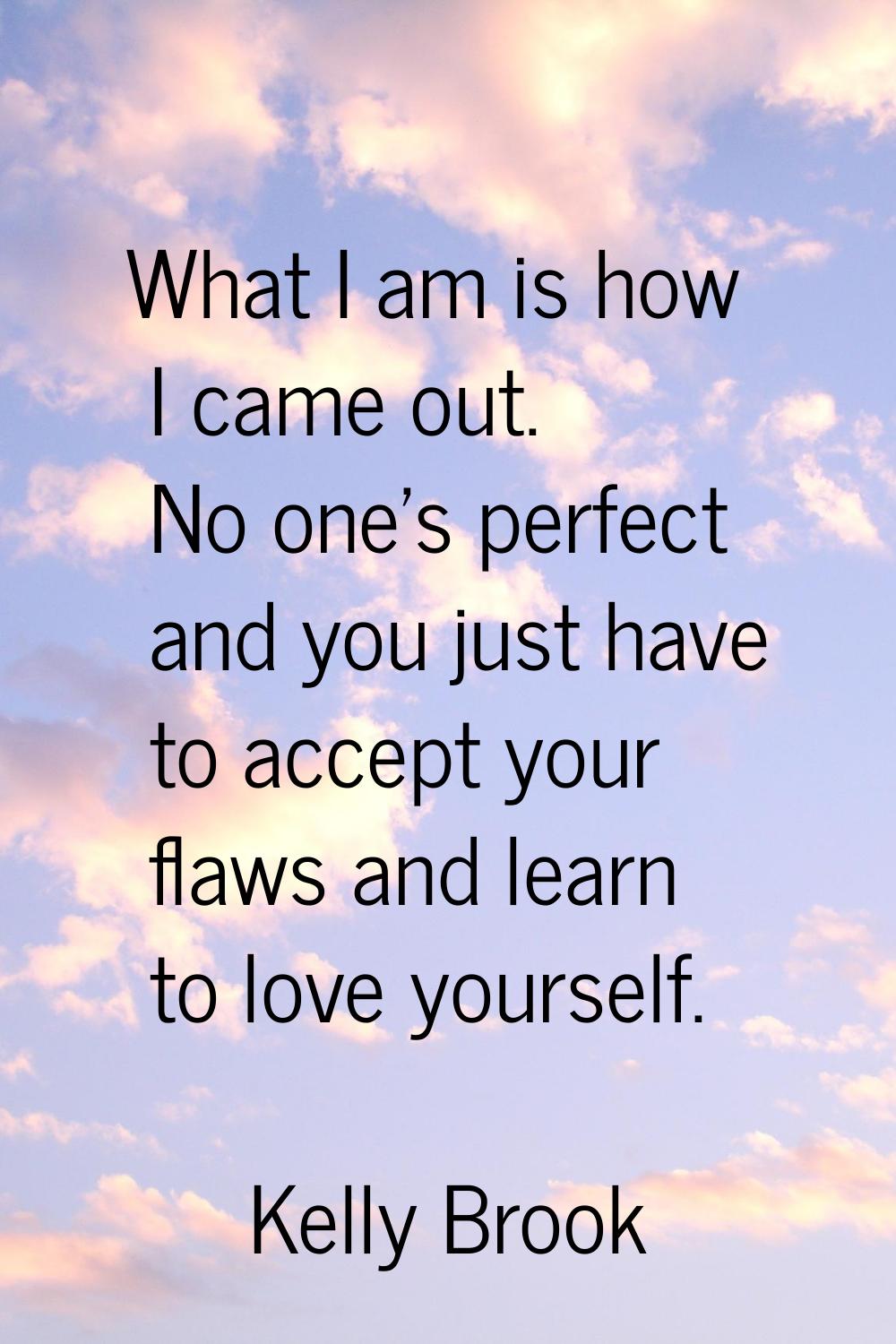 What I am is how I came out. No one's perfect and you just have to accept your flaws and learn to l