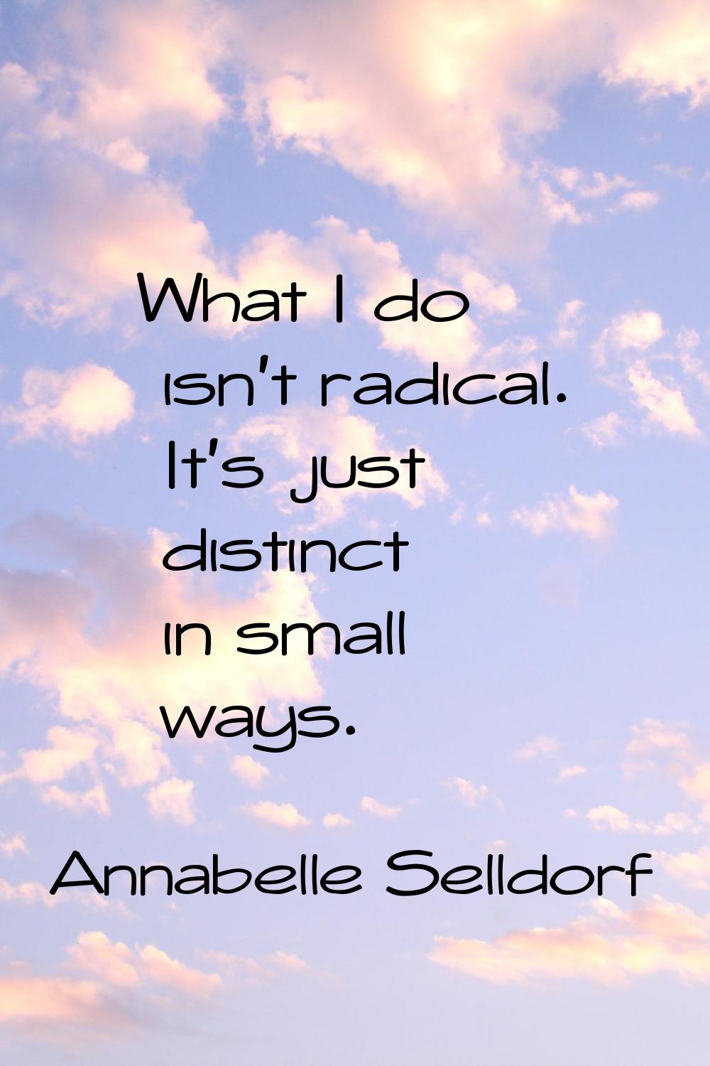 What I do isn't radical. It's just distinct in small ways.