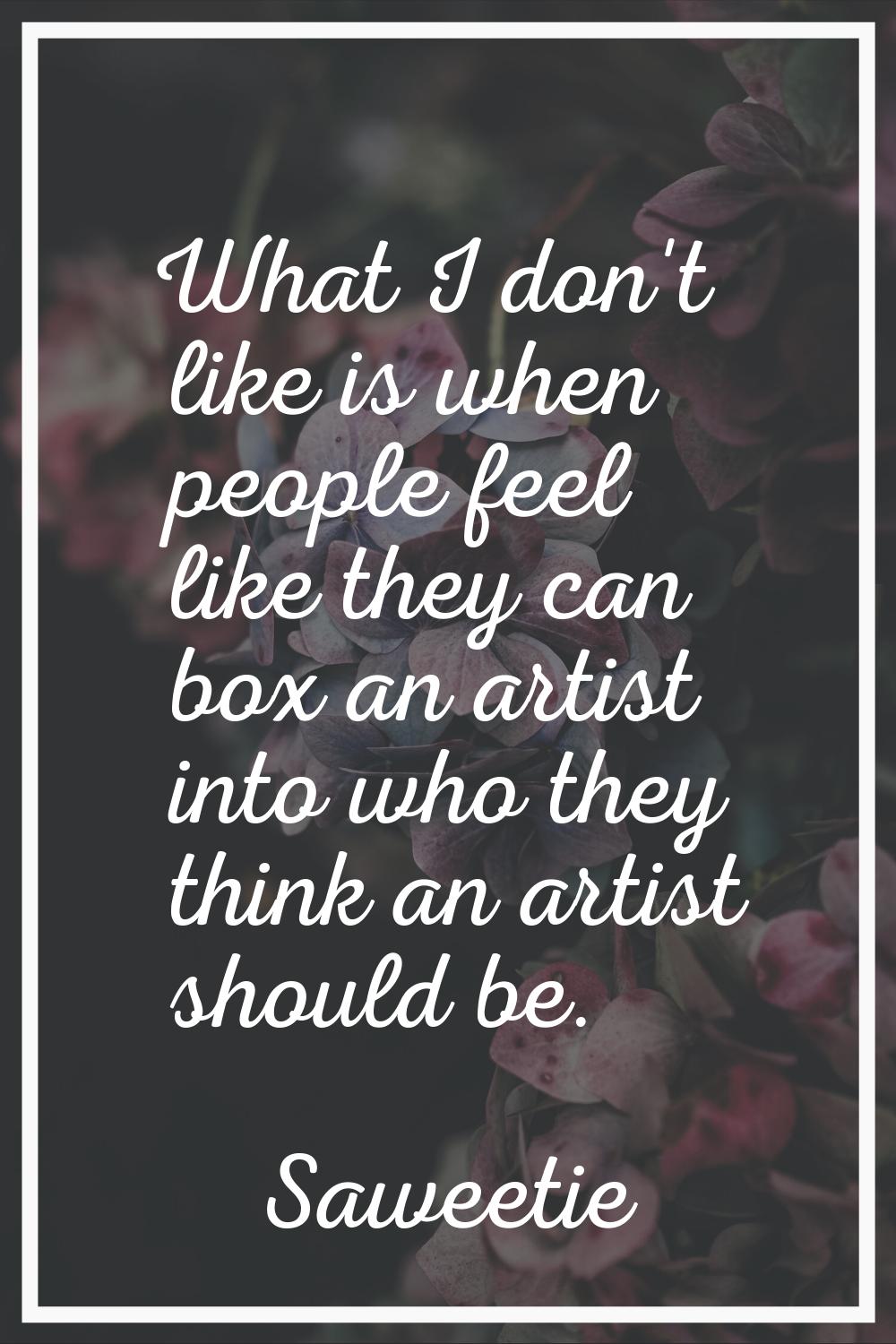 What I don't like is when people feel like they can box an artist into who they think an artist sho