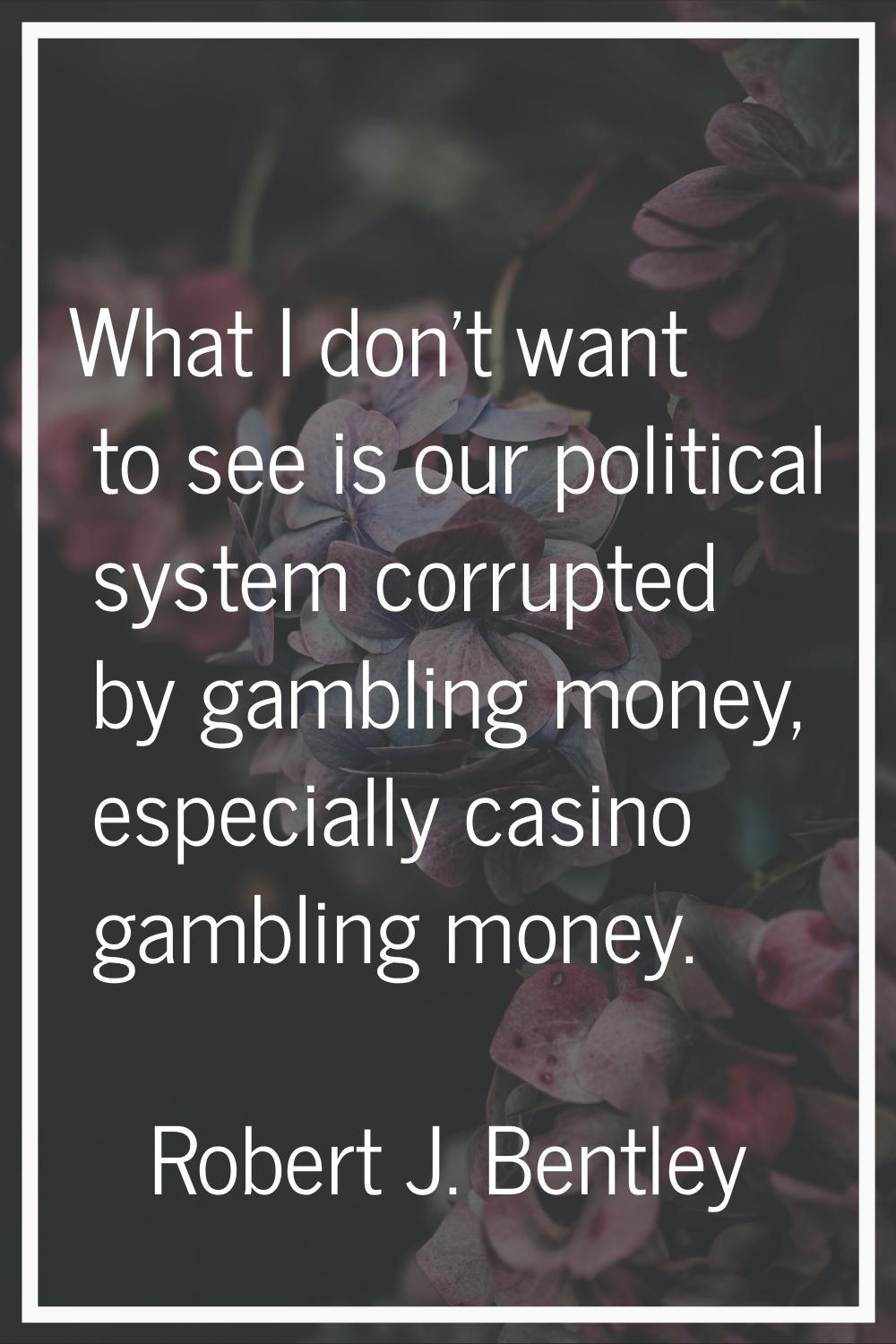 What I don't want to see is our political system corrupted by gambling money, especially casino gam