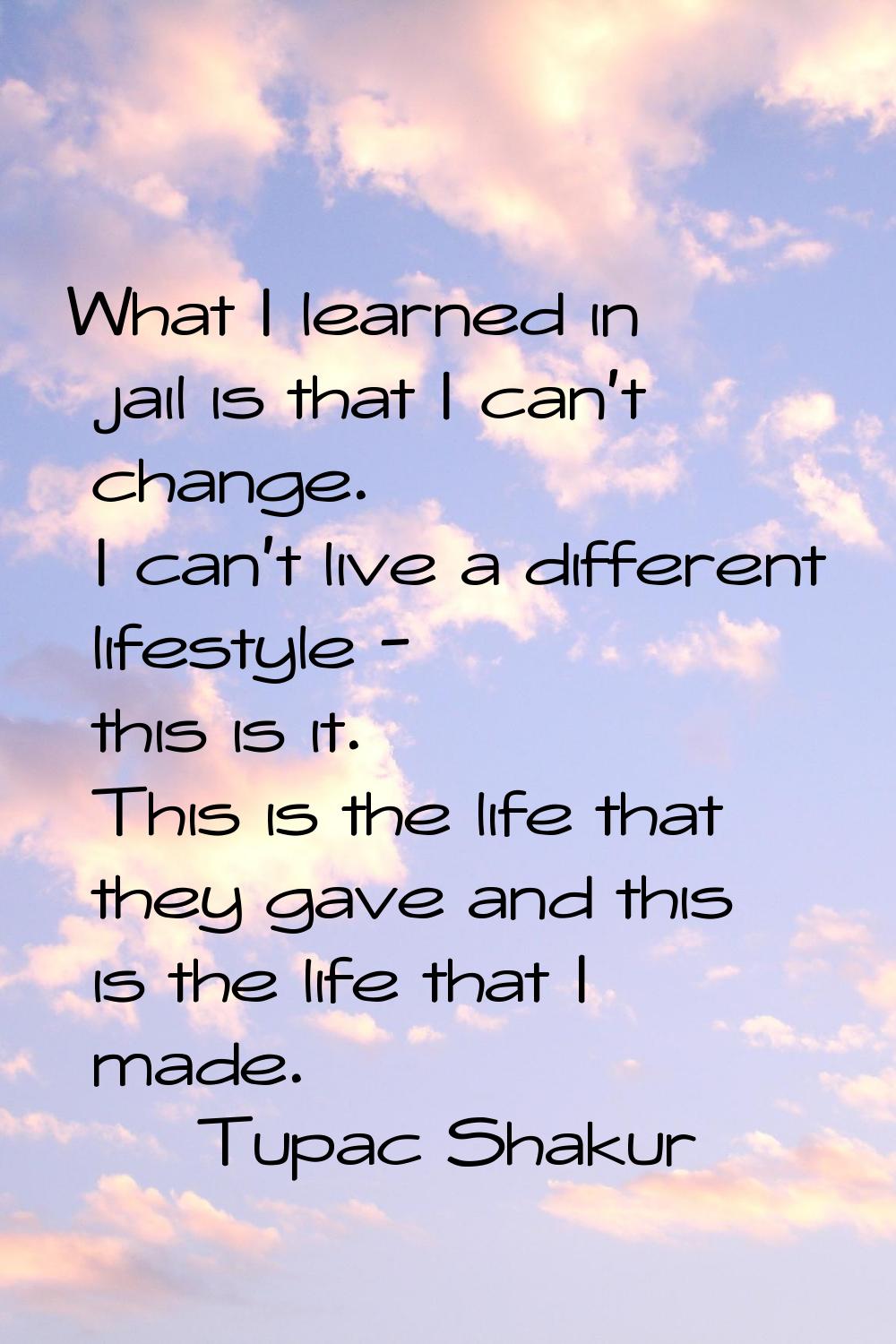 What I learned in jail is that I can't change. I can't live a different lifestyle - this is it. Thi