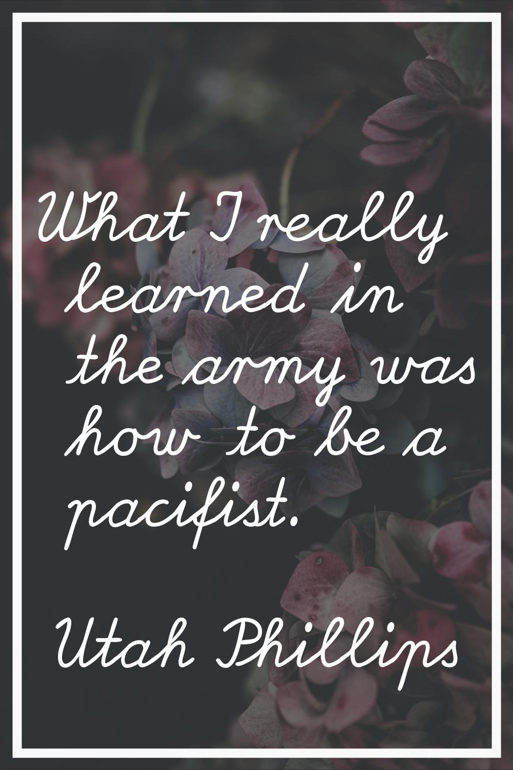 What I really learned in the army was how to be a pacifist.