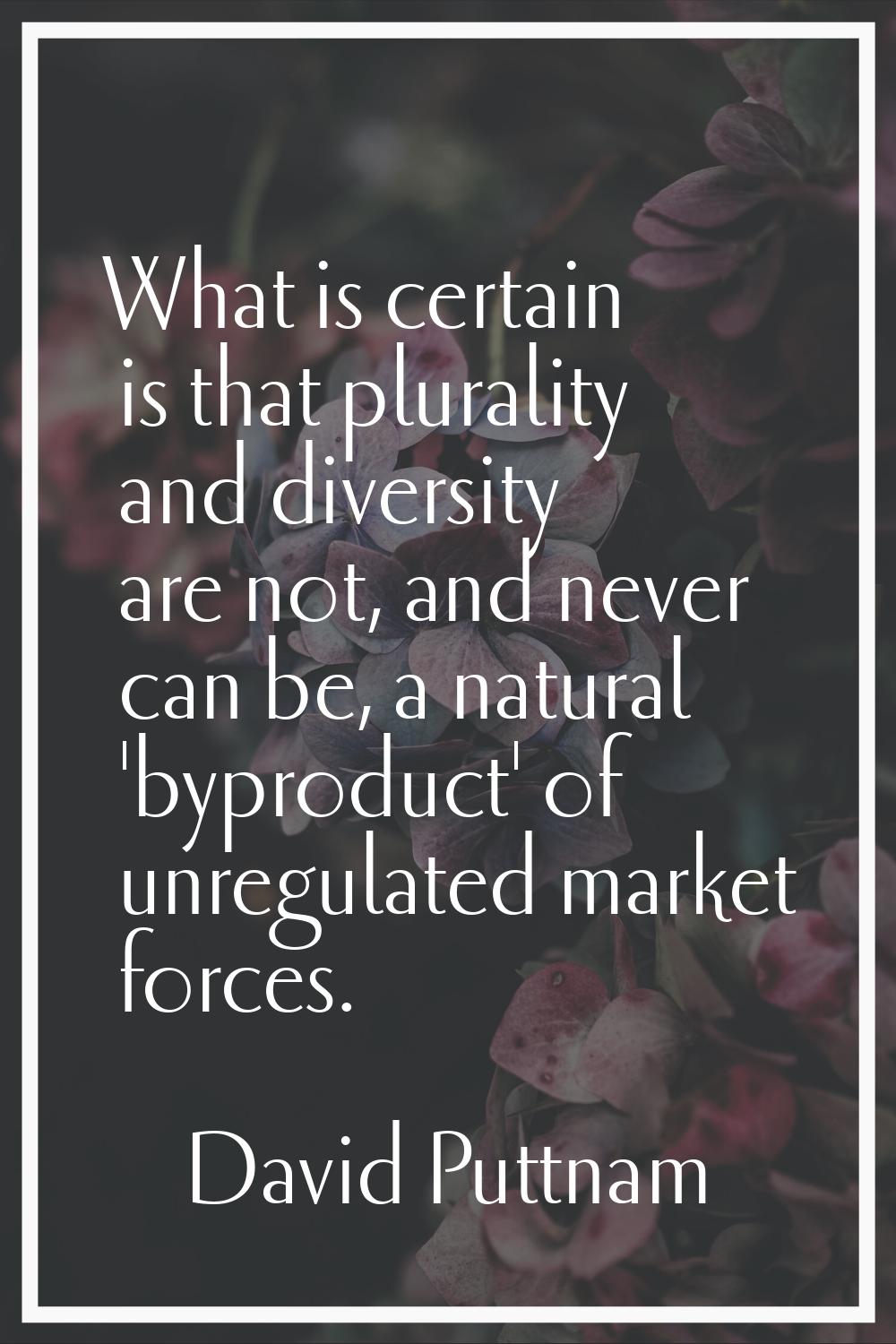 What is certain is that plurality and diversity are not, and never can be, a natural 'byproduct' of