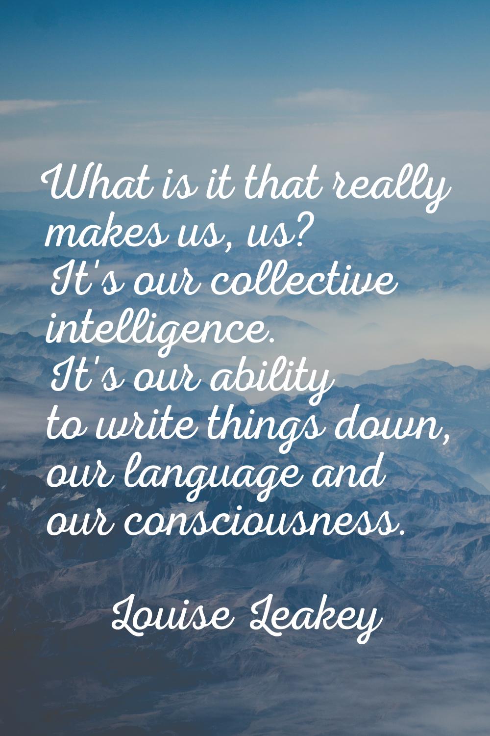 What is it that really makes us, us? It's our collective intelligence. It's our ability to write th