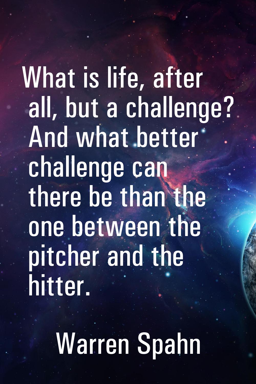 What is life, after all, but a challenge? And what better challenge can there be than the one betwe