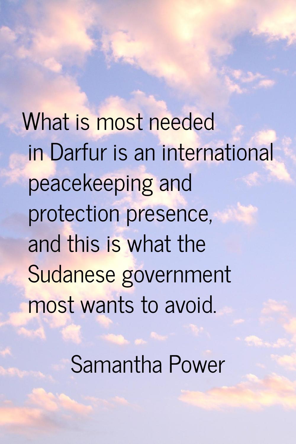 What is most needed in Darfur is an international peacekeeping and protection presence, and this is