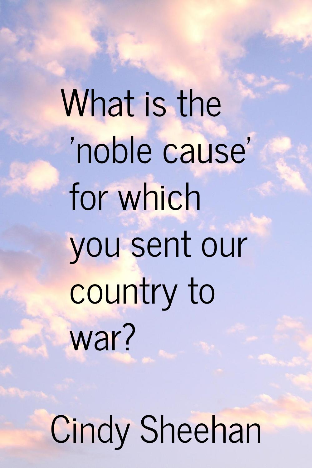 What is the 'noble cause' for which you sent our country to war?